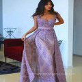 Purple Applique Mermaid Arabic Ladies Long Formal Evening Dresses with Detachable Train